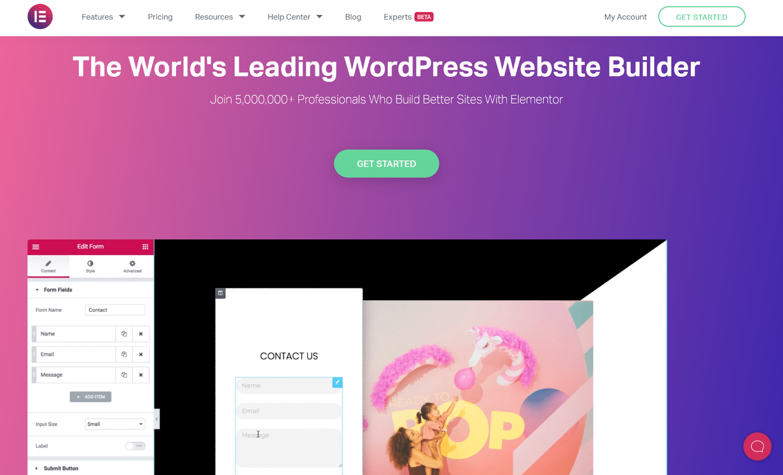 Homepage di Elementor con il motto The World’s Leading WordPress Website Builder
