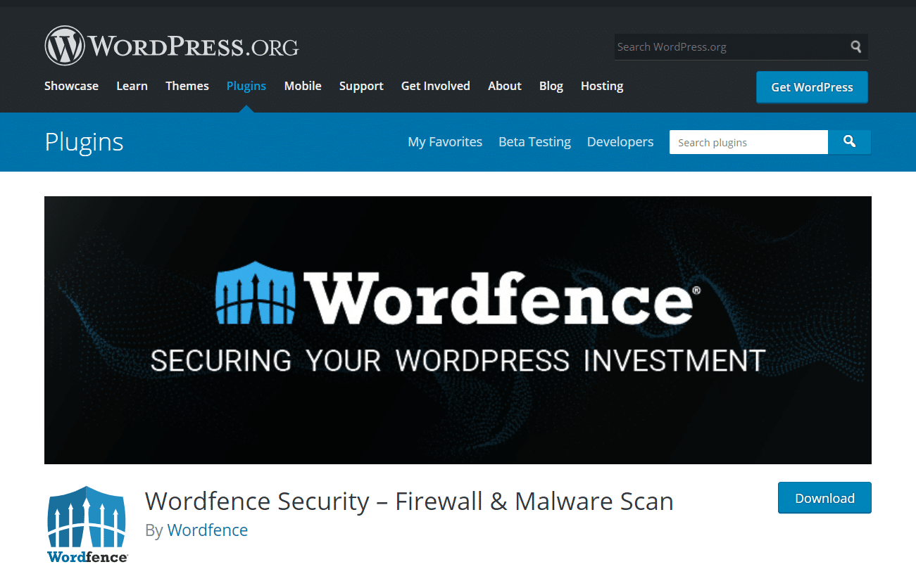 La schermata della pagina del plugin Wordfence Security