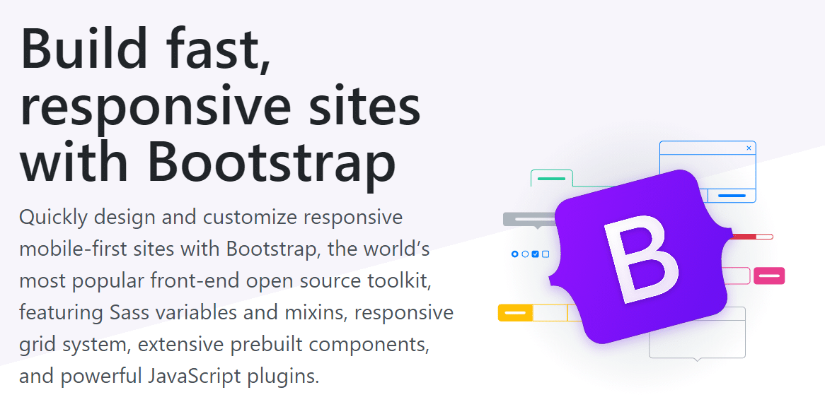 The Bootstrap homepage with the headline "Build fast, responsive sites with Bootstrap".