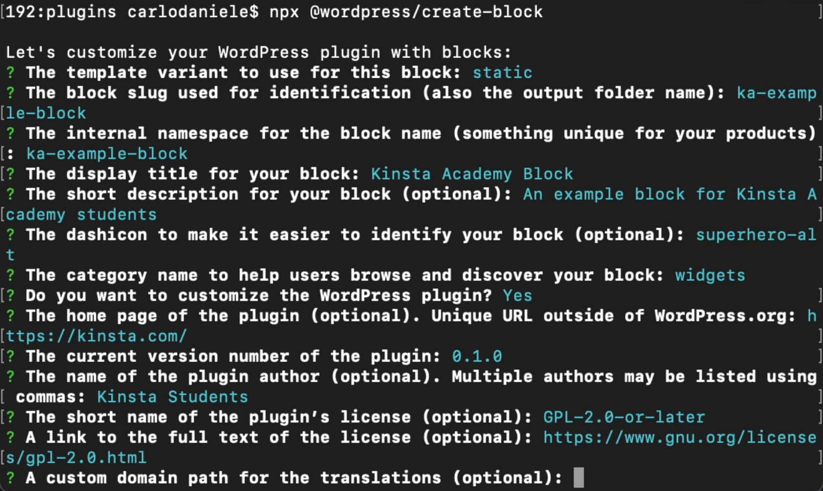 Running Create Block in interactive mode
