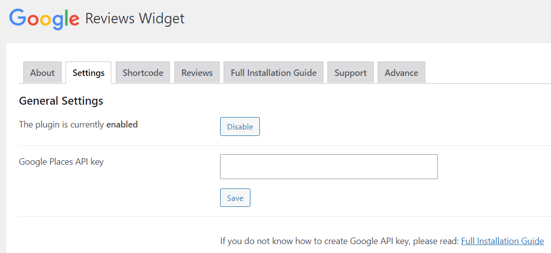 Plak de API terug in de hoofdinstellingen van de plugin