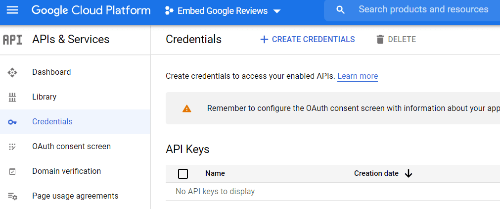 Créer des informations d'identification