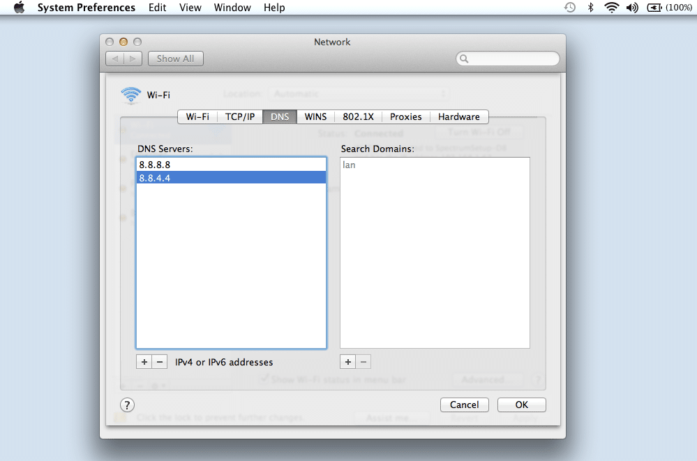 Saisir les nouvelles adresses IP DNS.