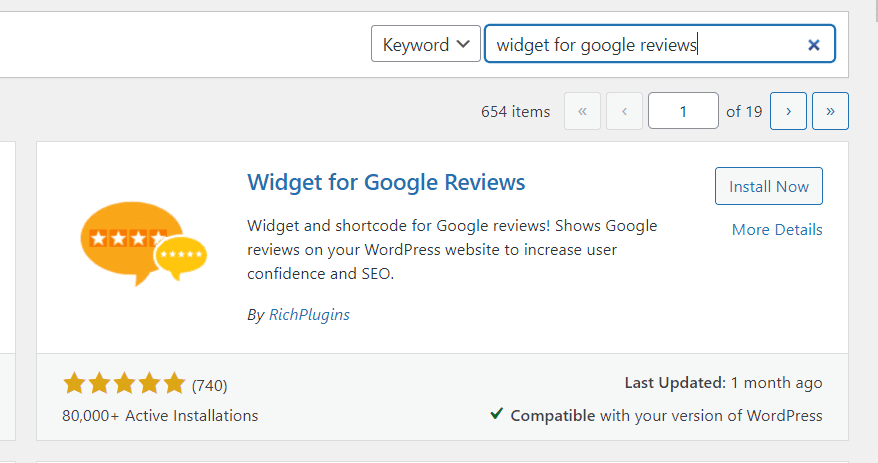 Installer le plugin Widget pour les avis Google
