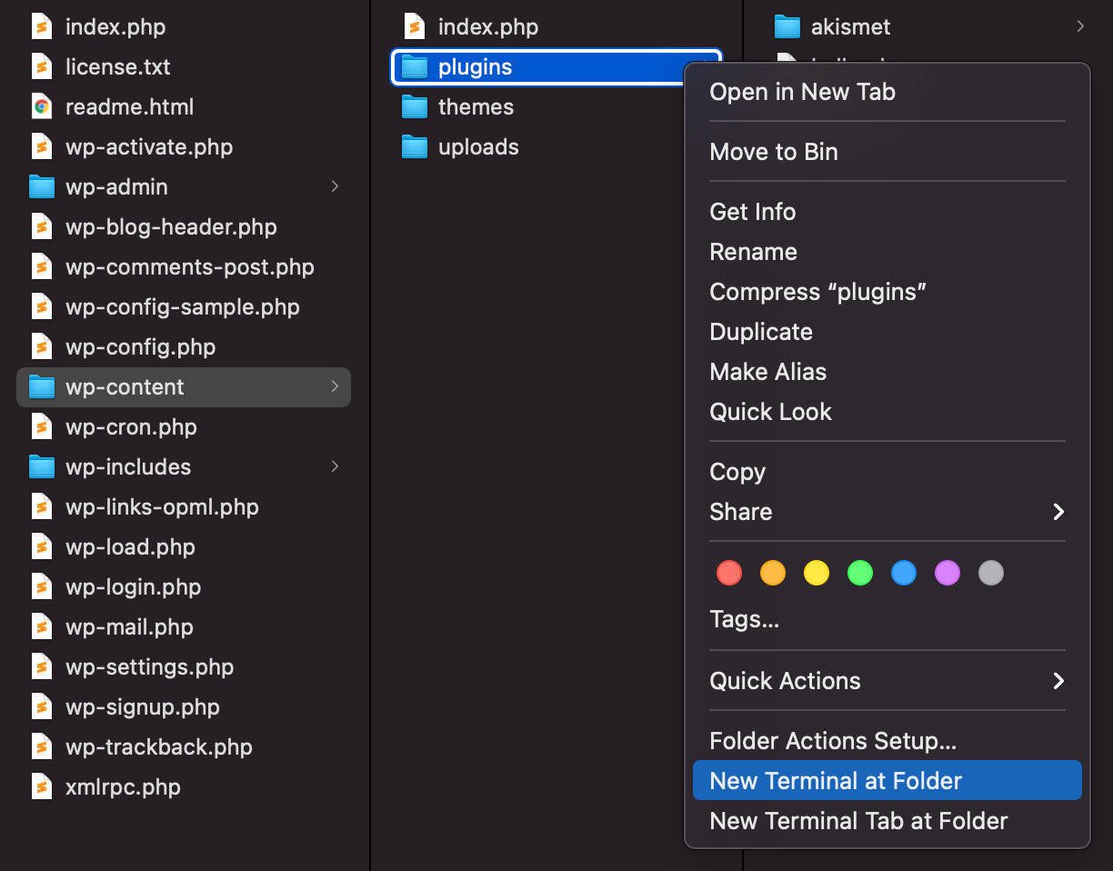 New terminal at folder in Mac OS.