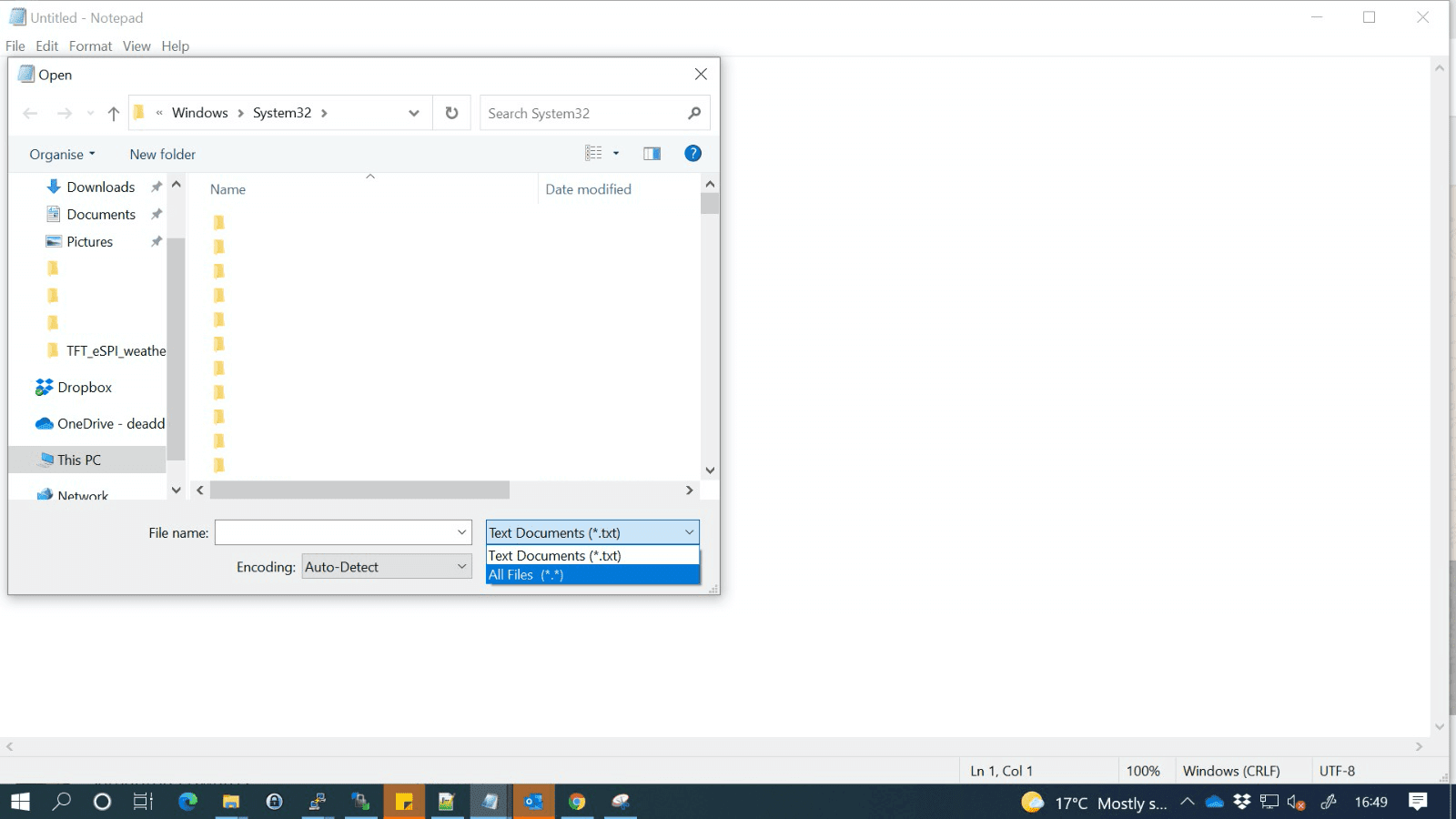 Open the File name dropdown and choose All Files