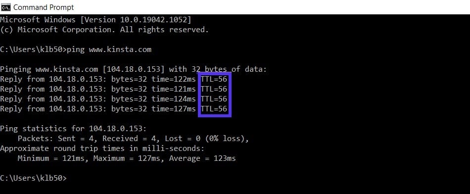 Ejecutando una prueba de ping