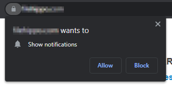 A push notification saying"This site wants to show notifications," with two buttons for"Allow" and"Block".