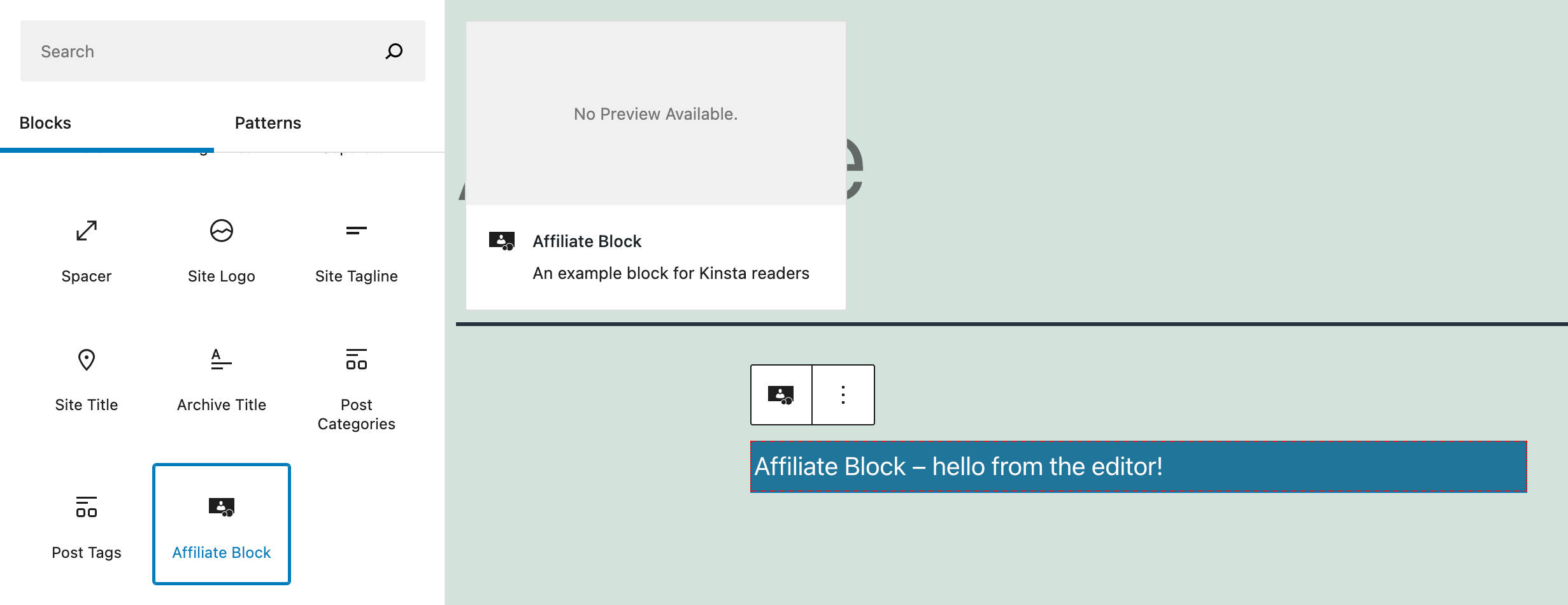 Un blocco di avvio creato con @wordpress/create-block.