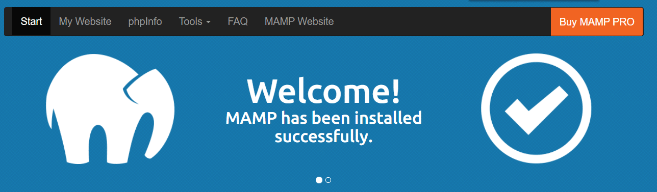 MAMP's WebStart page showing navigation elements at the top, including the phpInfo link.