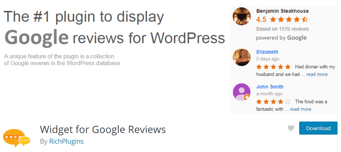 Il motto del plugin Widget for Google Reviews è The #1 Plugin to Display Google Reviews for WordPress