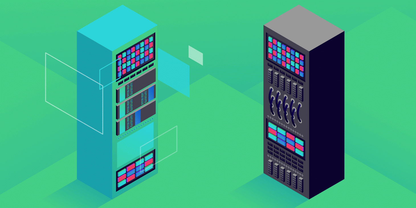 Een illustratie van twee webservers op een groene achtergrond.