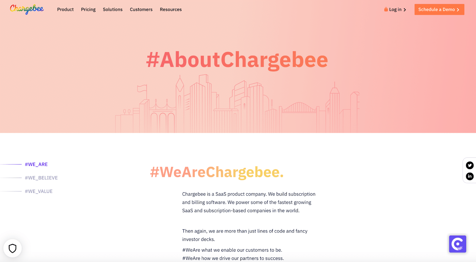 Page À propos de nous de Chargebee.