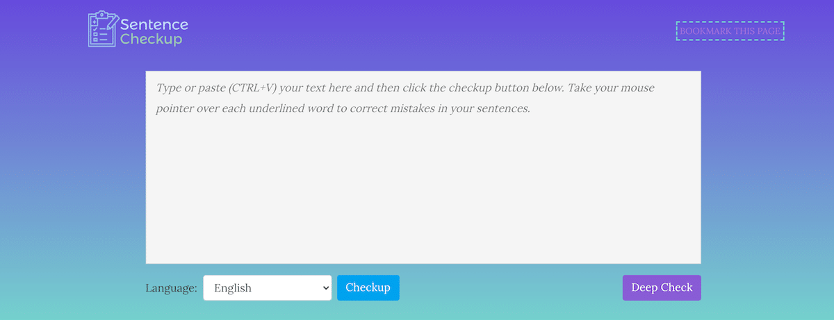 The SentenceCheckup homepage