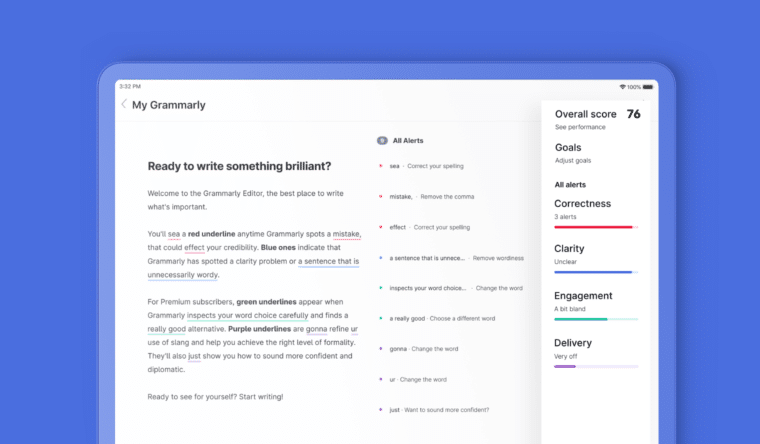 Editor de texto online do Grammarly