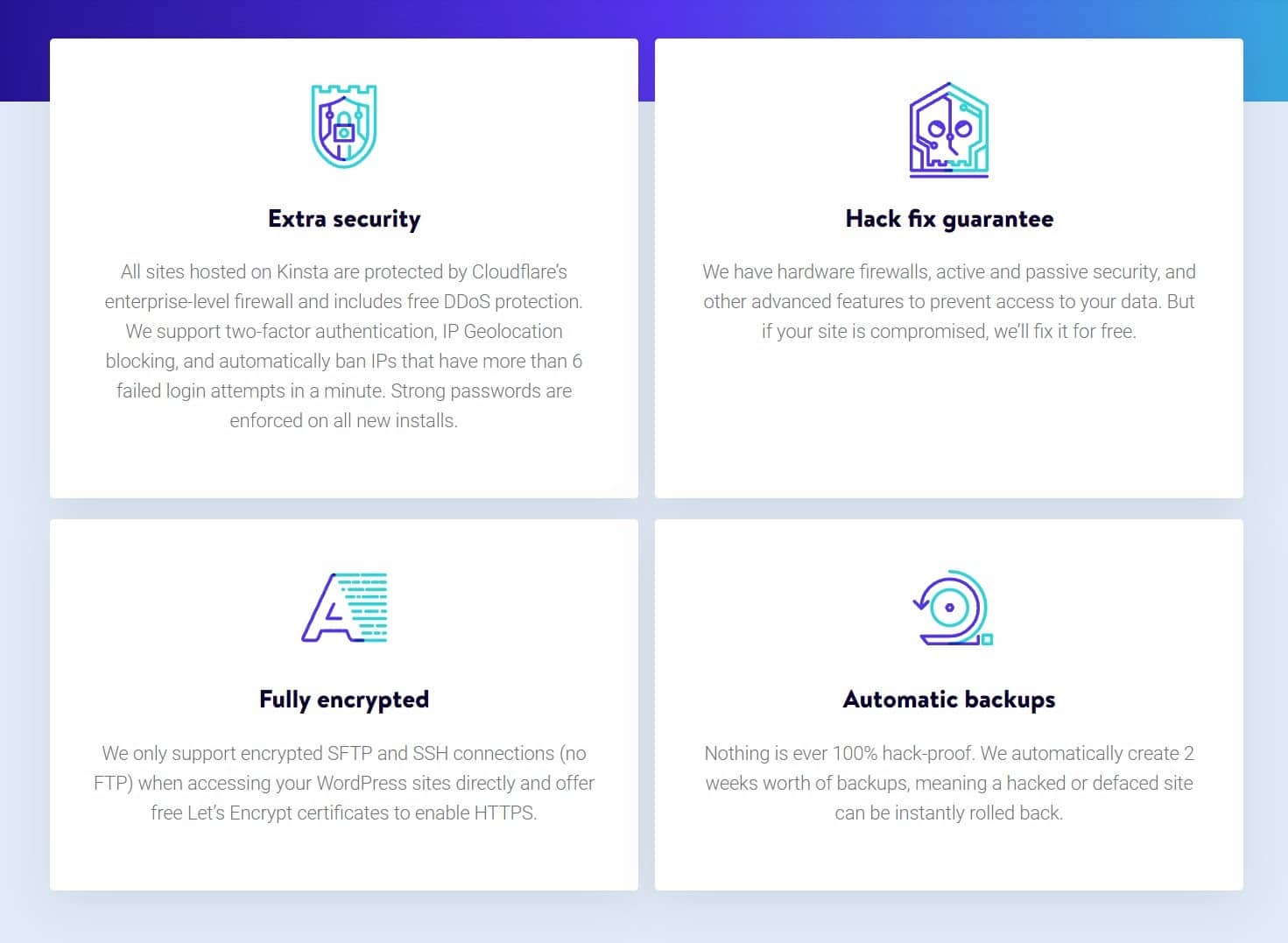 La garantie d'hébergement WordPress sécurisé de Kinsta.