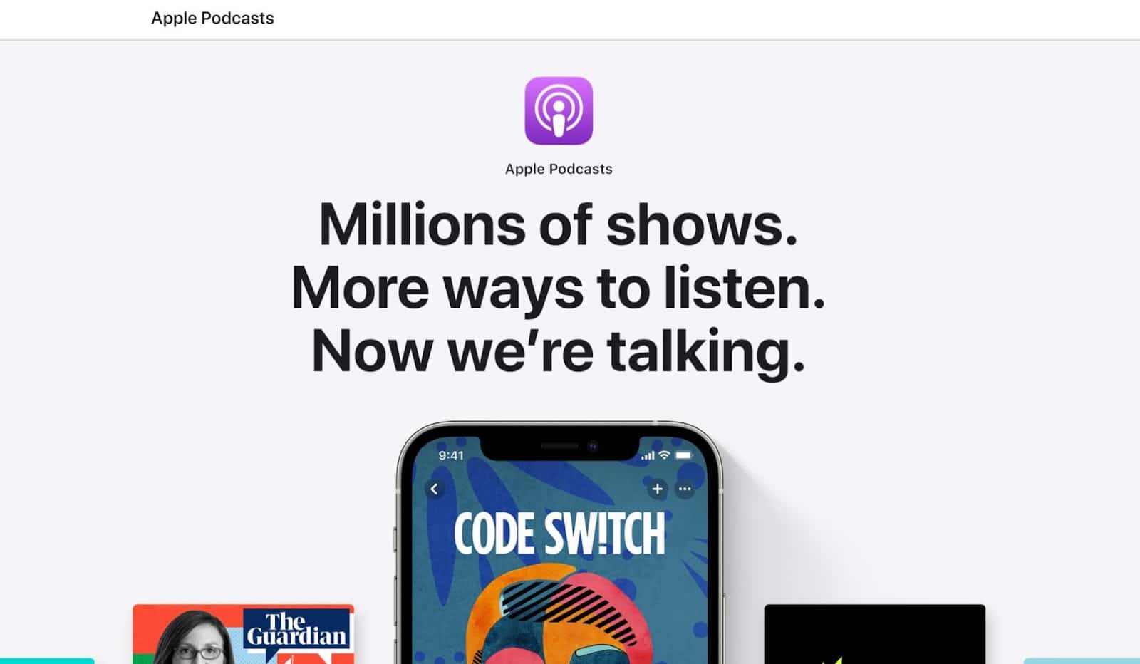 "Apple Podcast e il motto Millions of shows, more ways to listen - Now we’re talking