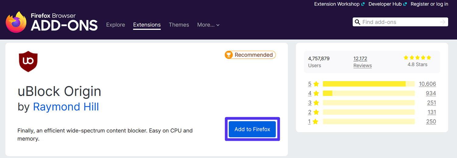 Add extension to Firefox button