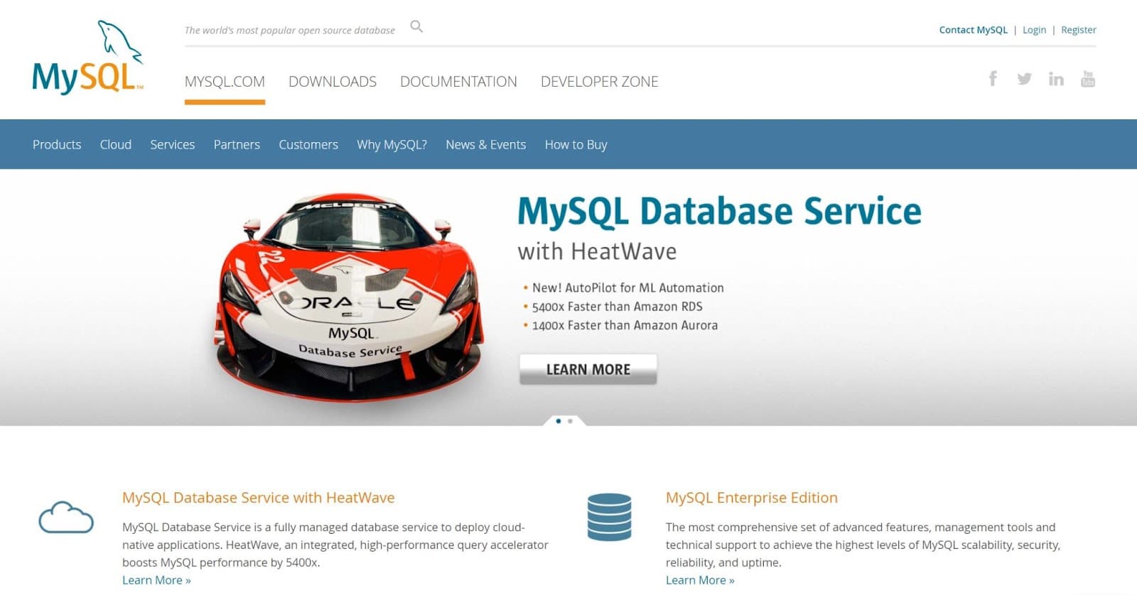 MySQL website homepage