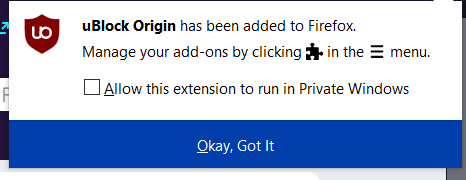 Firefox-Erweiterung Installationsmeldung.