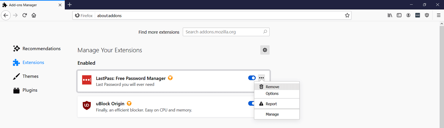 Firefox-Erweiterung entfernen.