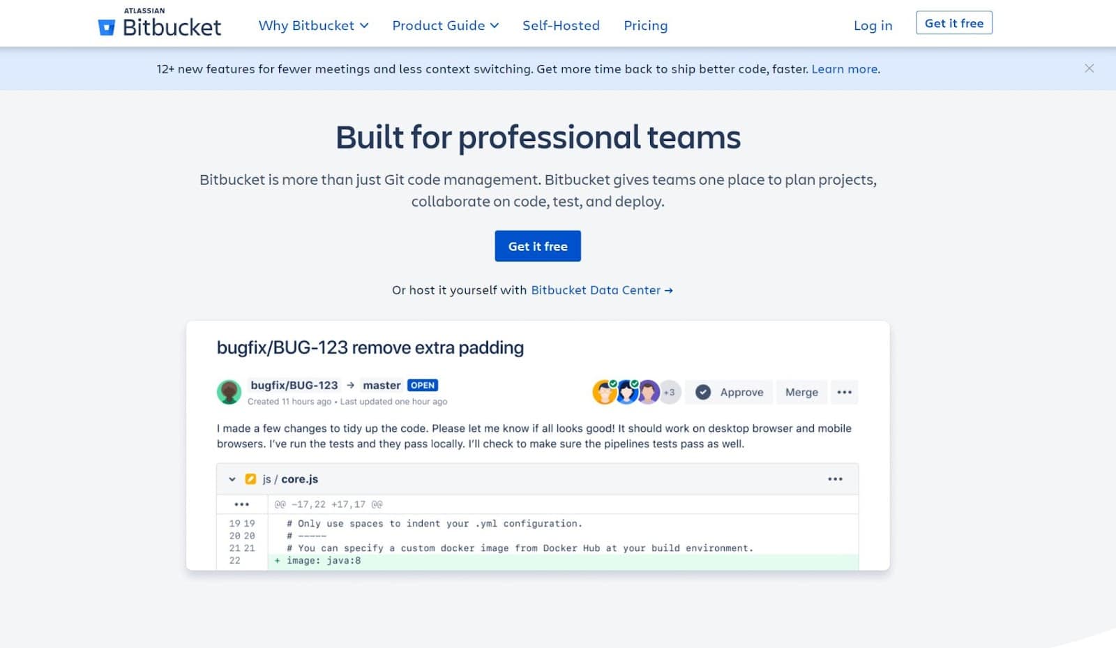 A screenshot of BitBucket's homepage