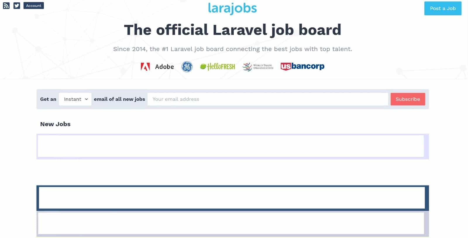 A screenshot of the Larajobs board