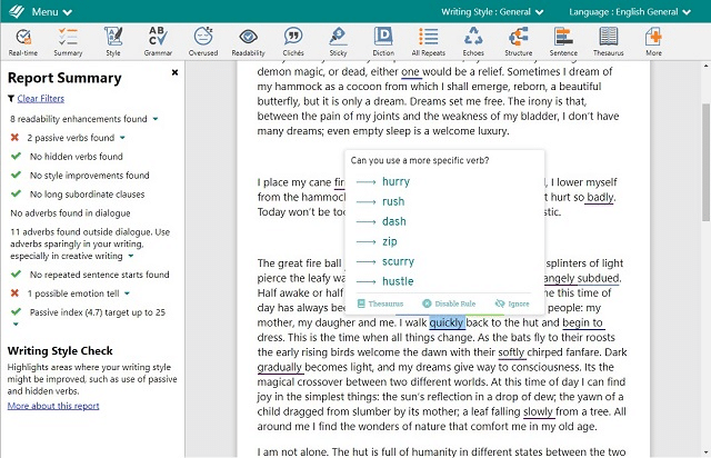 Schermata dell’editor di ProWritingAid