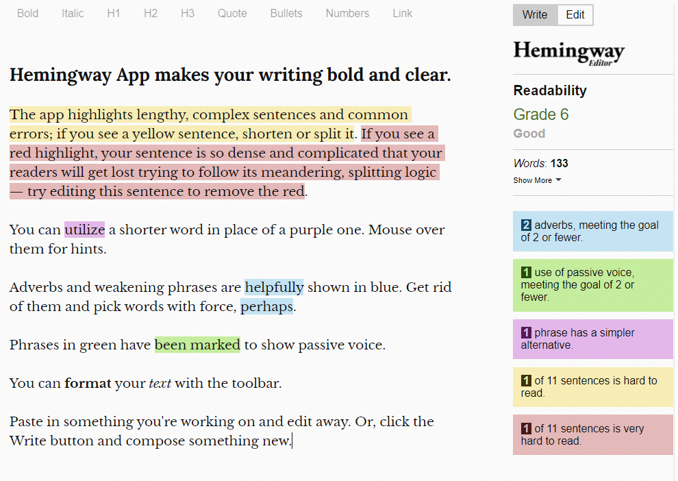 The Hemingway App Online Editor