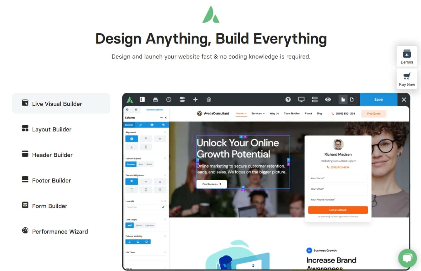 Live visual Builder in Avada