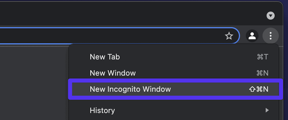 A opção de janela Incógnita dentro do Cromo.