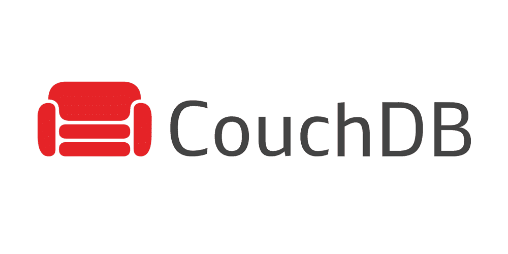 Die CouchDB-Webseite mit der Silhouette einer Couch in Rot links neben dem Text.