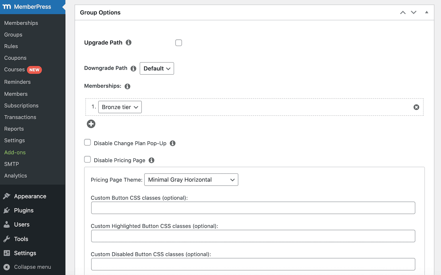 Ajouter les options de groupe.