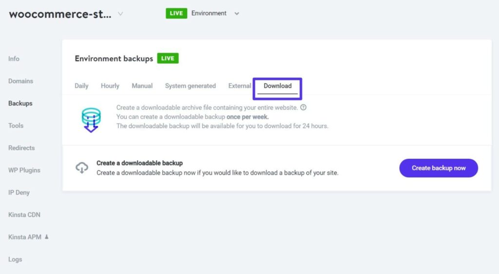 Como fazer o download de um backup para o seu computador local.