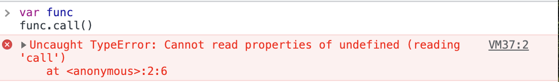 The error “Uncaught TypeError: Cannot read properties of undefined” is shown on a red background beside a red cross icon with func.call() above it.