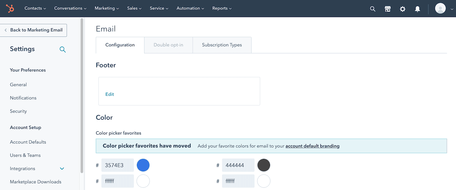 Clique em "Configurações" no painel do HubSpot