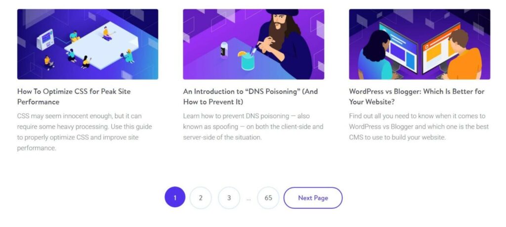 Le blog Kinsta propose plusieurs options de pagination pour faciliter la navigation.