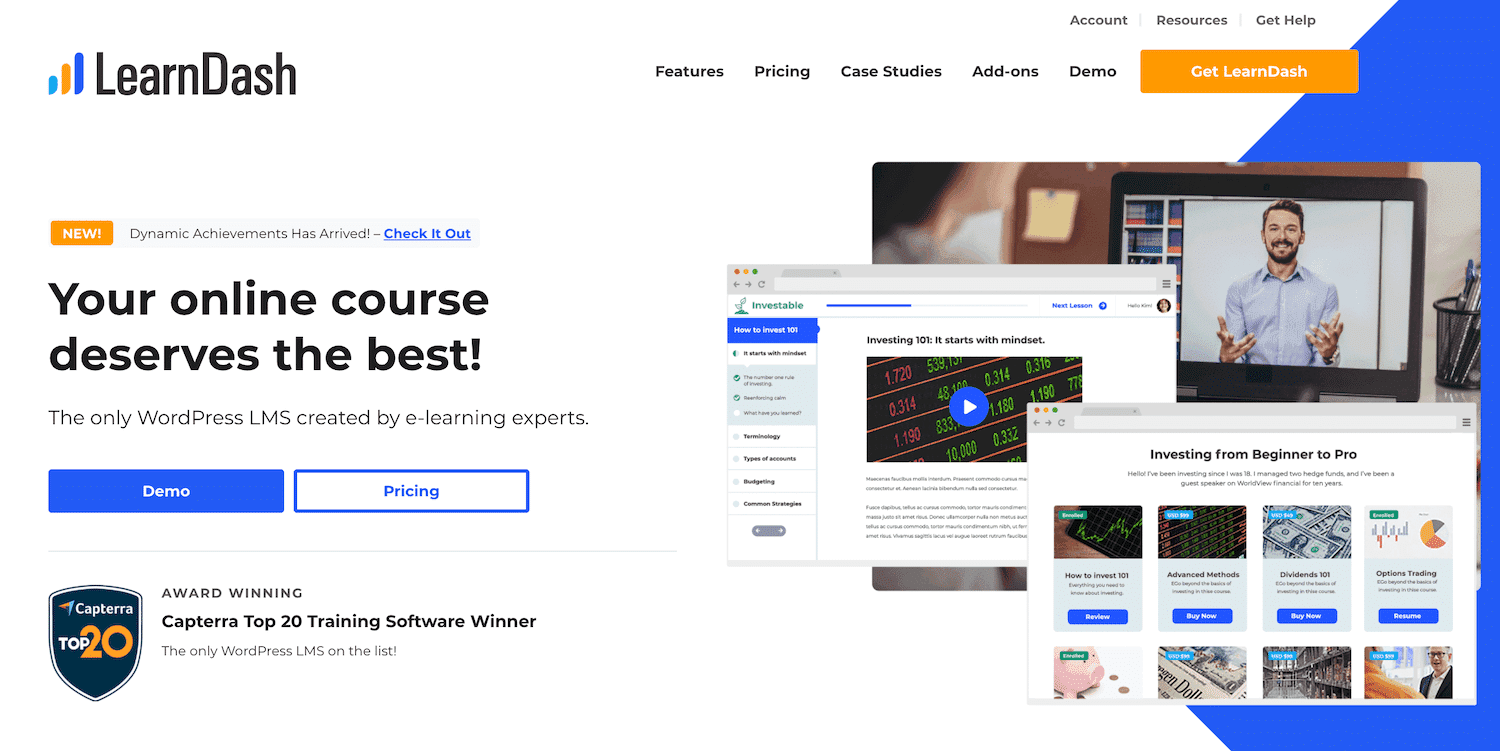 La schermata di LearnDash che dice Your online course deserves the best