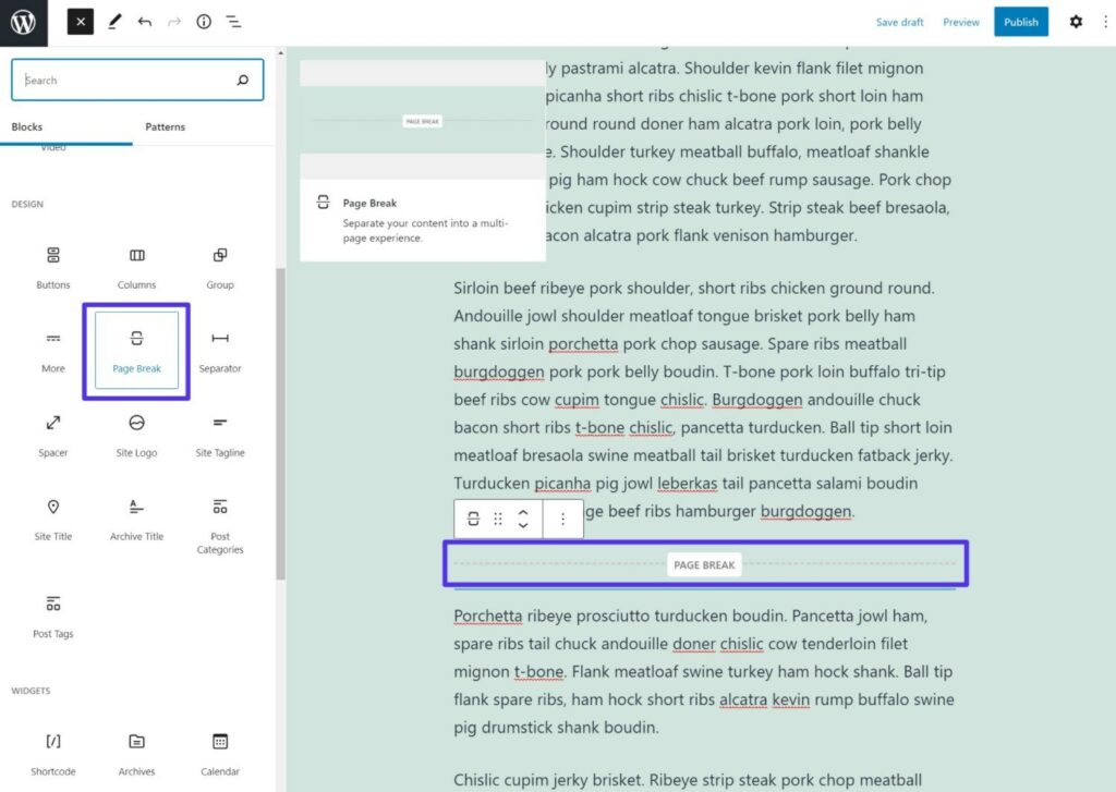 How to add page breaks with the Page Break block.