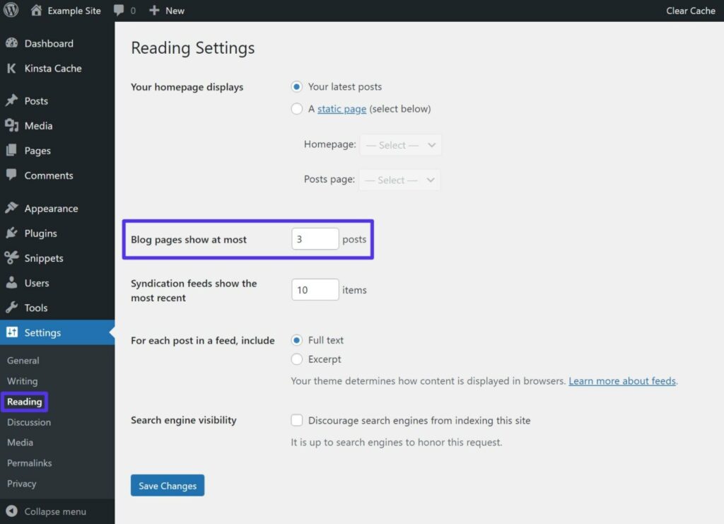 How to change how many posts WordPress displays per page from the settings area.