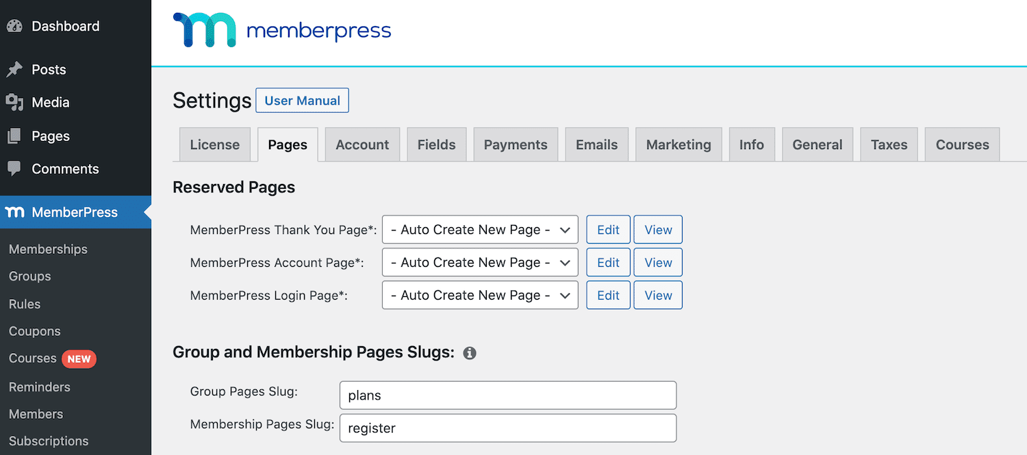 The MemberPress settings