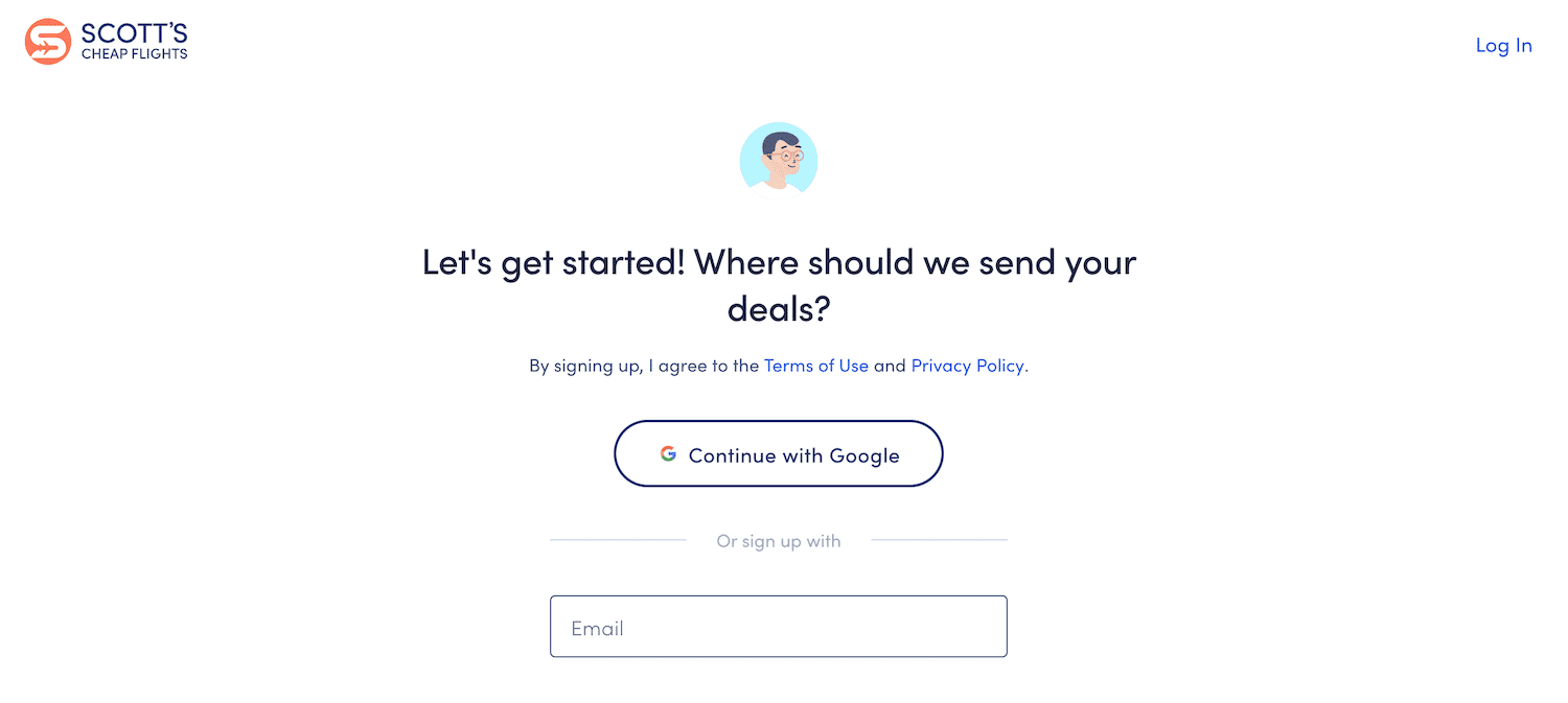 Membership site signup form on Scott's Cheap Flights