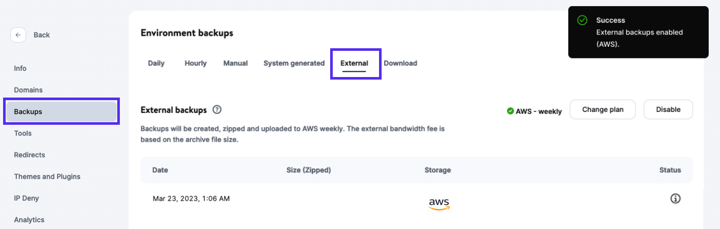 Amazon S3 externe backup add-on.