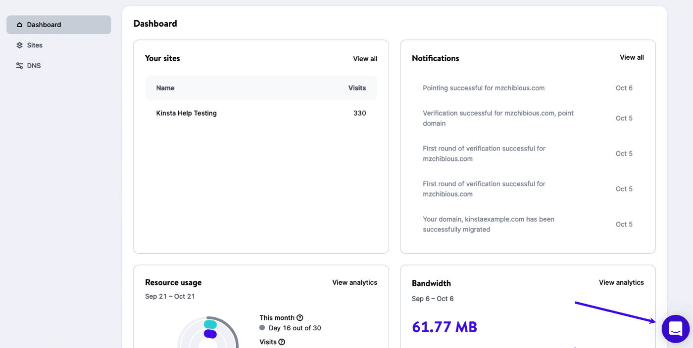 Contacting Support in MyKinsta.