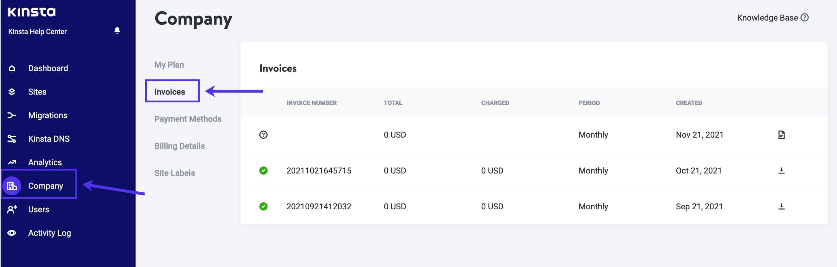 View your invoices in MyKinsta.