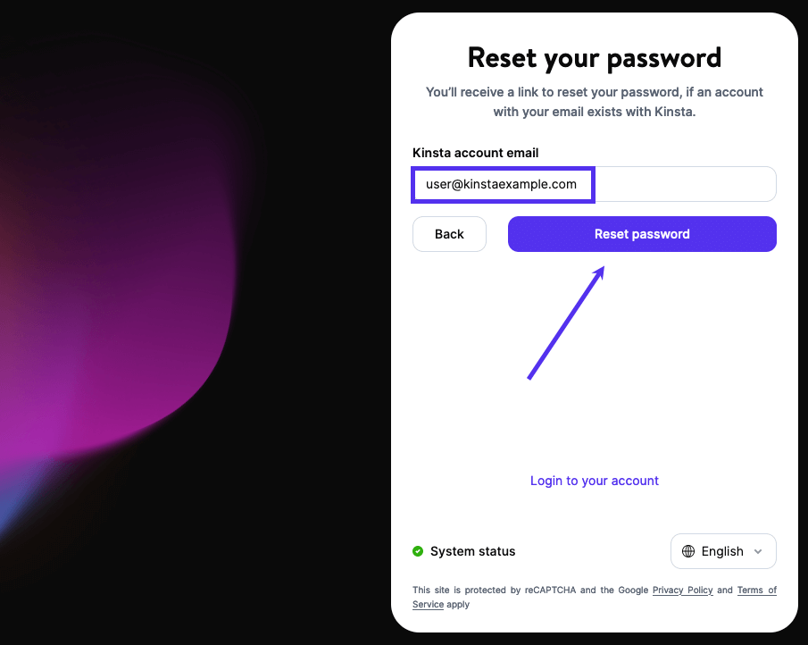 Inserire l'indirizzo email nella maschera/pop-up di reimpostazione della password.