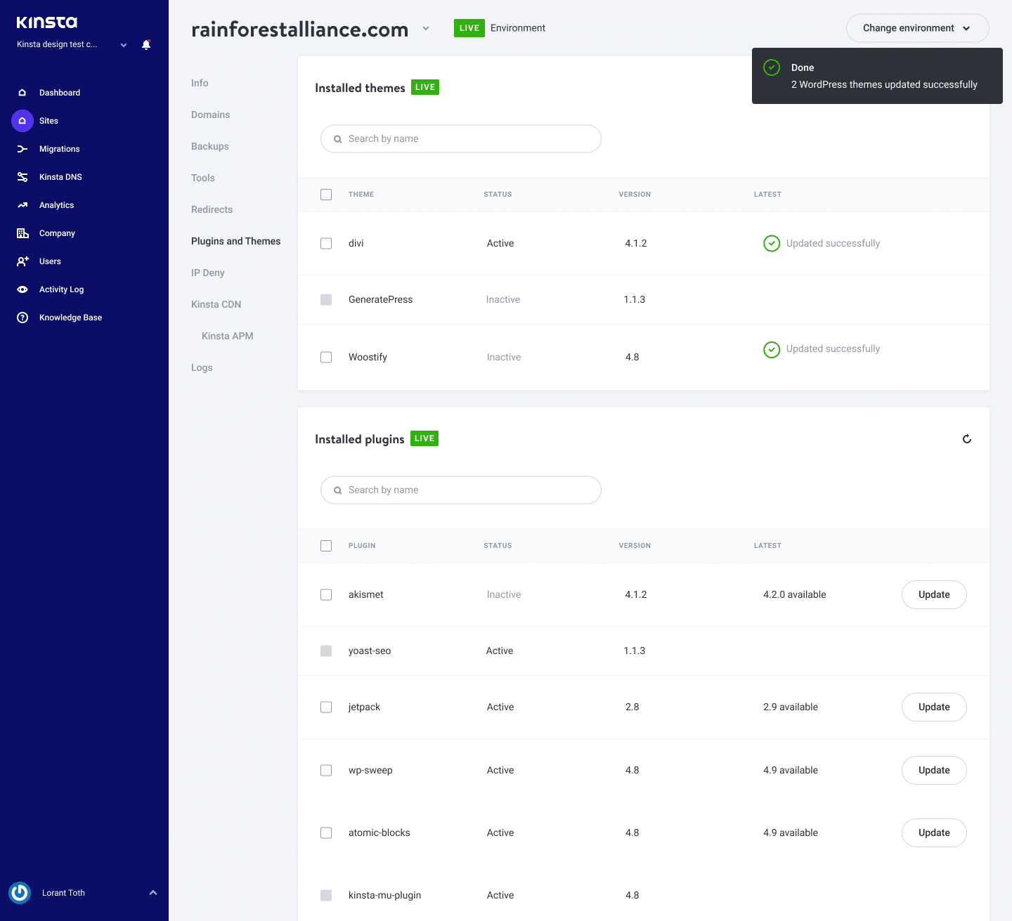 WordPress themes updated successfully in MyKinsta Thèmes WordPress mis à jour avec succès dans MyKinsta