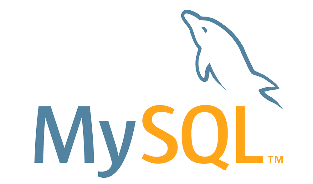 Das MySQL-Logo, das "My" in blau und "SQL" in gelb mit dem blauen Umriss eines Delphins, der über den Text springt.
