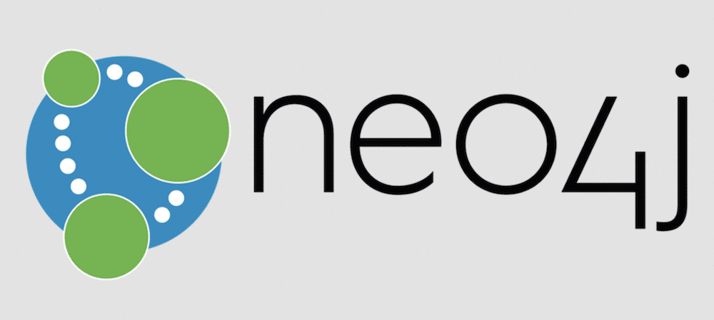 The Neo4j logo in lowercase, with a minimalistic blue globe to the left of the text that features three green circles connected by rows of white dots.