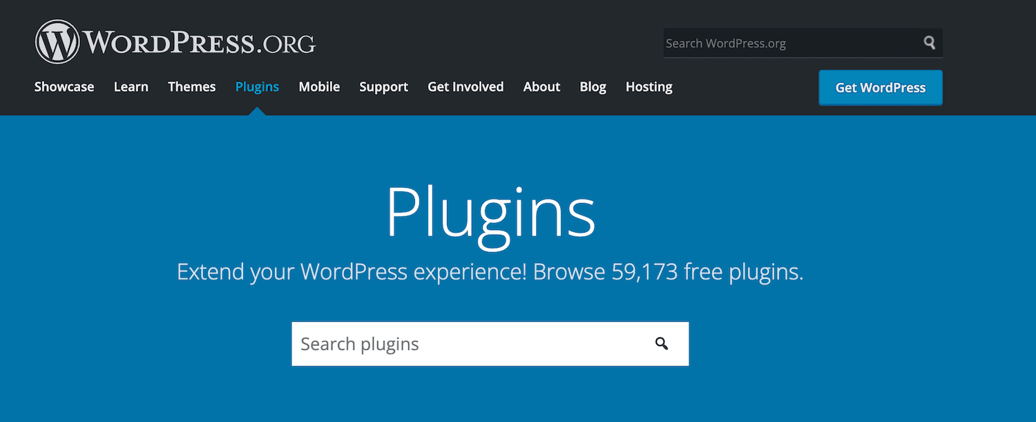 Page d'accueil du dépôt des extensions WordPress.